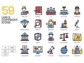 59知识产权法相关的图标，法律和版权图标