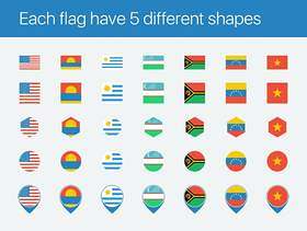 260个简化的国家标志，有5种不同的形状，简化的世界标志