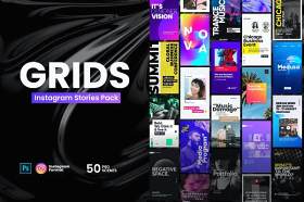 50个时尚社交媒体促销海报背景PSD元素平面广告设计Grids  Instagram Stories Pack