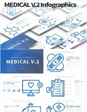 11套色系医学医疗PPT创意图形素材MEDICAL V.2 - PowerPoint Infographics