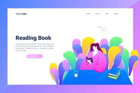 阅读手册登录页UI界面AI插画设计模板Reading Book - Landing Page