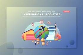 国际物流PSD和AI登录页UI界面插画设计素材International Logistics - PSD and AI Landing Page