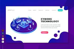 机器人技术-2.5D等距插画登录页界面设计素材Cyborg Technology - Isometric Landing Page