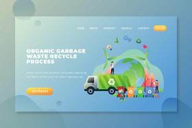 有机垃圾回收流程PSD网页UI界面插画设计素材Organic Garbage Waste Recycle Process - PSD AI Web