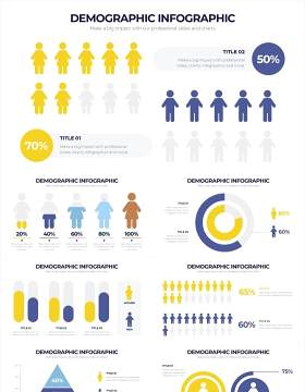 黄蓝色人口统计用户画像PPT信息图形Demographic Powerpoint Infographics