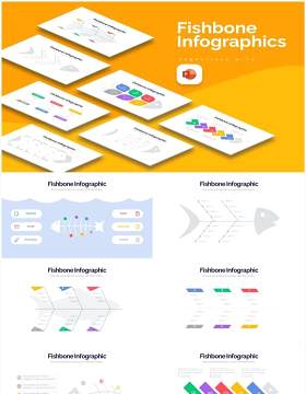 多彩创意鱼骨图PPT信息图形素材Fishbone Powerpoint Infographics