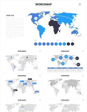 蓝色简约世界地图PPT素材Worldmap Slides Template