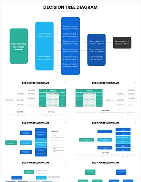 蓝绿简洁决策树思维导图PPT素材模板Decision Tree Slides Template