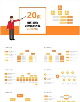 橙色20页企业组织架构可视化图表集PPT模板