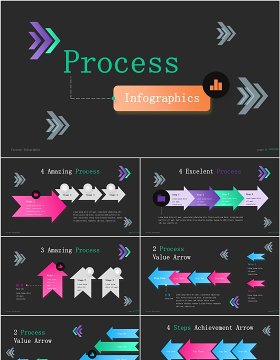 流程图结构图信息图表PPT模板Process Infographic (Dark Version)