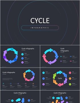 循环信息图表PPT模板Cycle Dark