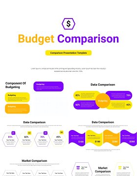 黄紫色项目预算比较商业信息图ppt素材