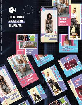 彩色亮丽手机竖版社交媒体杂志PPT版式模板不含照片Social Media PowerPoint Template