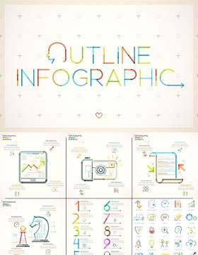 创意图形彩色细线大纲目录信息图表可视化AI矢量图标素材Outline Infographic