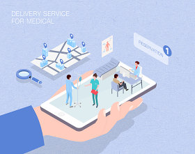 未来医疗服务场景扁平2.5D插画网页UI插图APP设计AI矢量设计素材