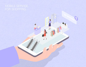 未来购物服务场景扁平2.5D插画网页UI插图APP设计AI矢量设计素材