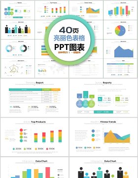 40页亮丽色表格ppt图表