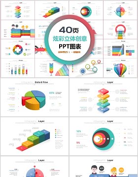 40页炫彩立体创意ppt图表
