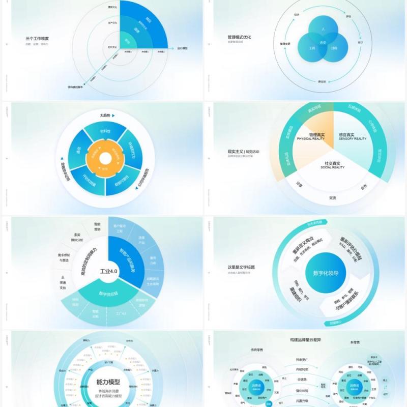 淡蓝色架构逻辑图市场分析报告PPT素材模板
