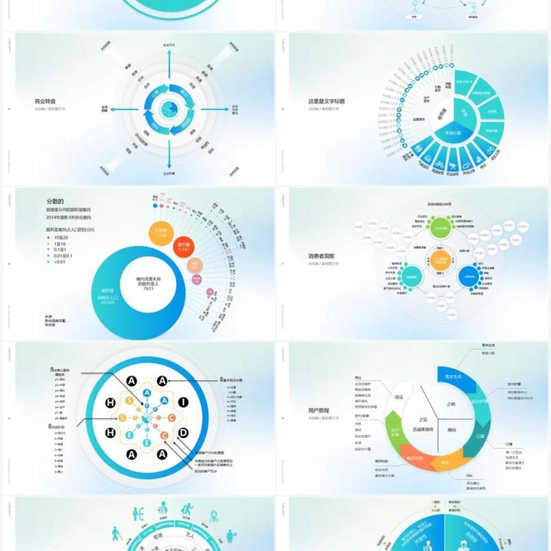 淡蓝色架构逻辑图市场分析报告PPT素材模板