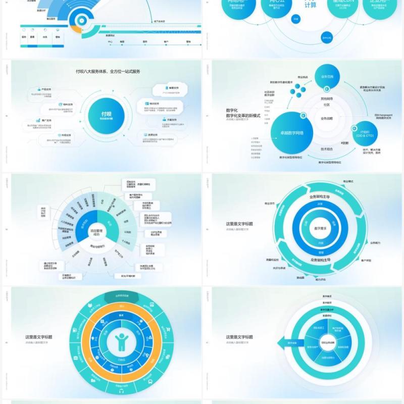 淡蓝色架构逻辑图市场分析报告PPT素材模板