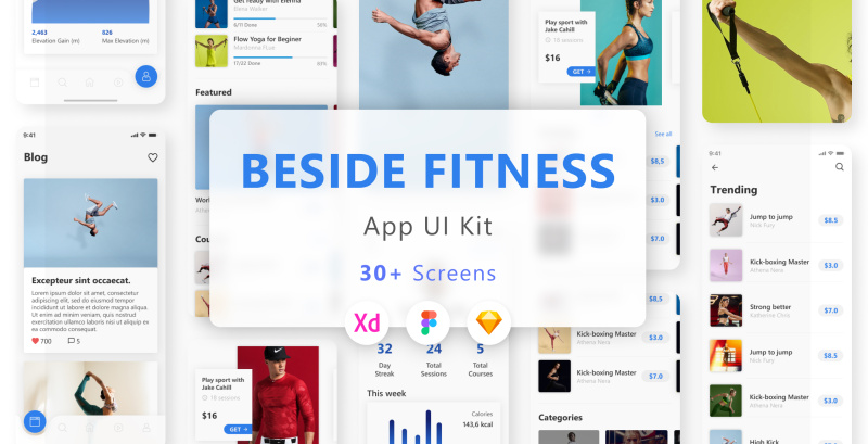 健身应用程序用户界面工具包BESIDE - Fitness App UI Kit