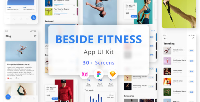 健身应用程序用户界面工具包BESIDE - Fitness App UI Kit 健身应用程序用户界面工具包BESIDE - Fitness App UI Kit