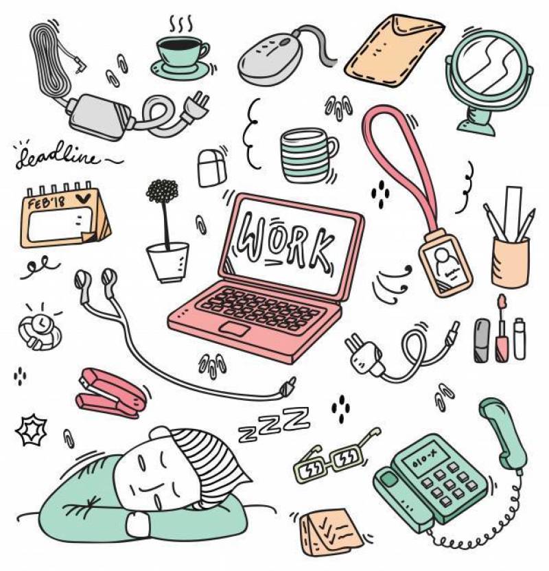 在工作桌上的各种各样的事在乱画样式