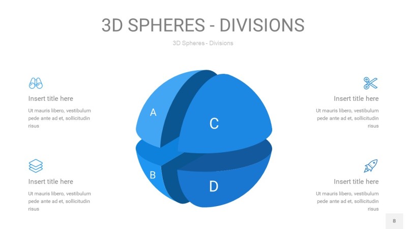 渐变蓝色3D球体切割PPT信息图8