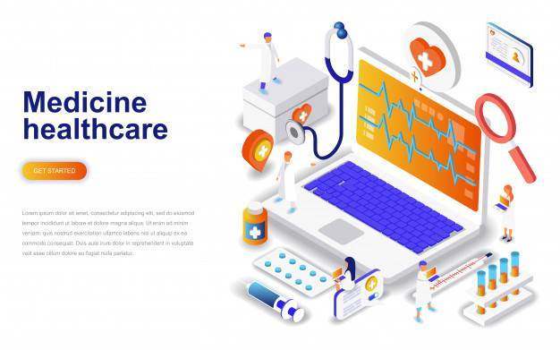 医学和医疗保健现代平面设计插画网页模板矢量素材下载