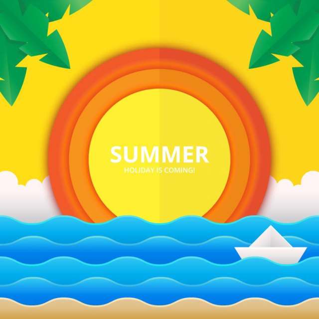 夏天主题在Papercraft风格的海滩和海图 夏天主题在Papercraft风格的海滩和海图