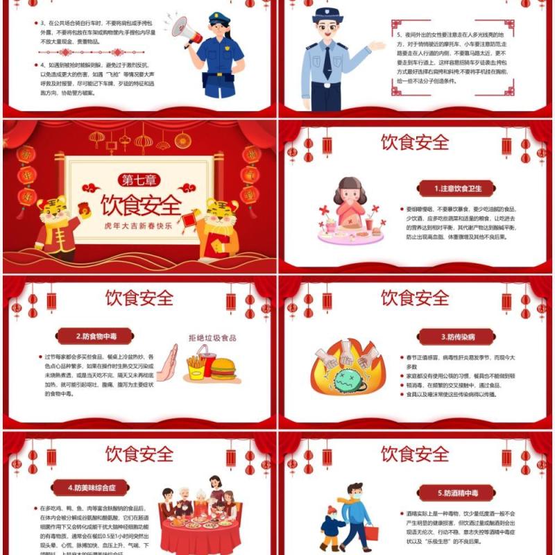 红色中国风春节安全那些事儿宣传教育PPT动态模板