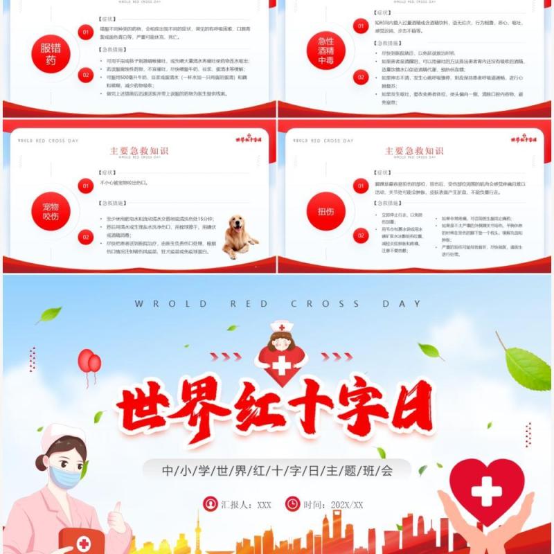 红色简约风世界红十字日节日介绍PPT模板