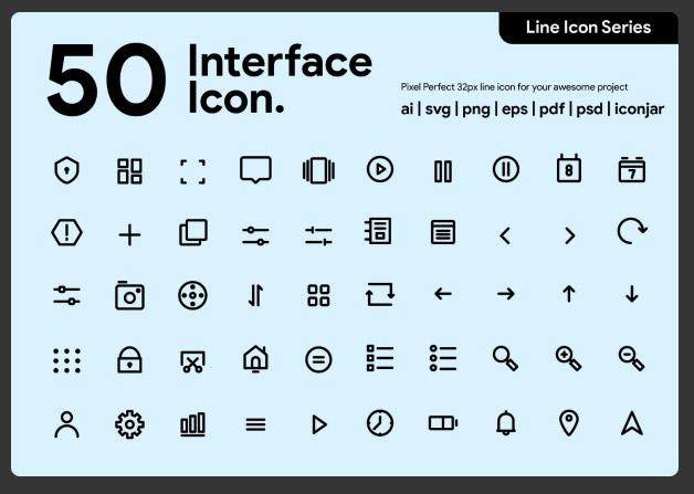 50个用户界面线性图标素材50 User Interface Line Icon