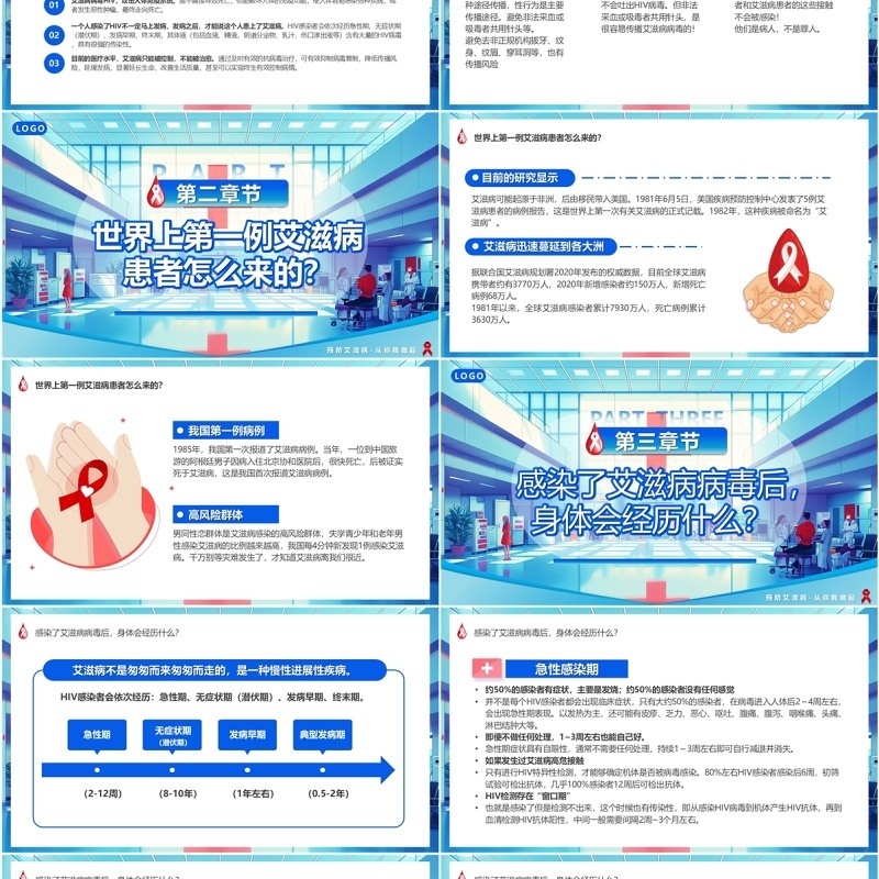 蓝色插画风预防艾滋你我共建PPT模板