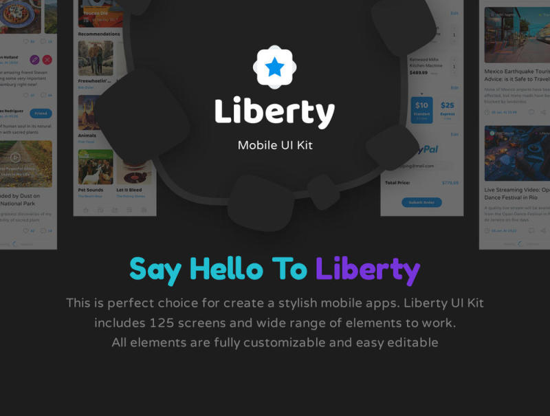 在Sketch＆Photoshop，Liberty Mobile UI工具包中创建时尚的移动应用程序的完美选择
