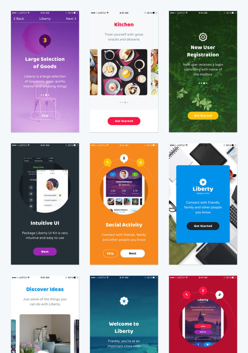 在Sketch＆Photoshop，Liberty Mobile UI工具包中创建时尚的移动应用程序的完美选择