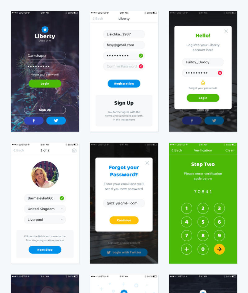 在Sketch＆Photoshop，Liberty Mobile UI工具包中创建时尚的移动应用程序的完美选择