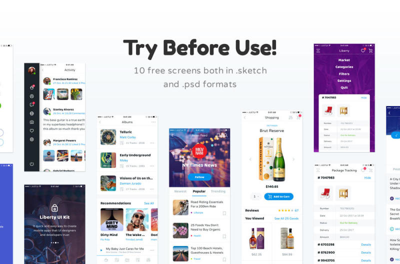 在Sketch＆Photoshop，Liberty Mobile UI工具包中创建时尚的移动应用程序的完美选择