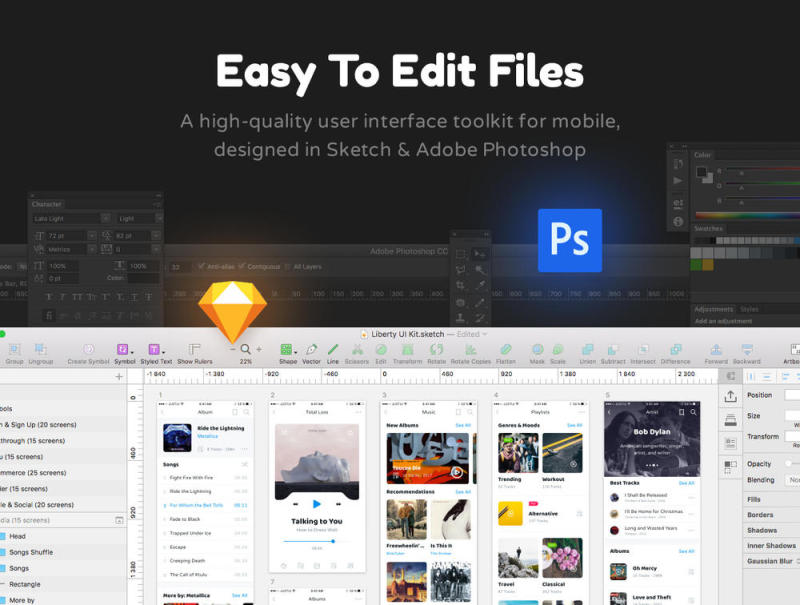 在Sketch＆Photoshop，Liberty Mobile UI工具包中创建时尚的移动应用程序的完美选择