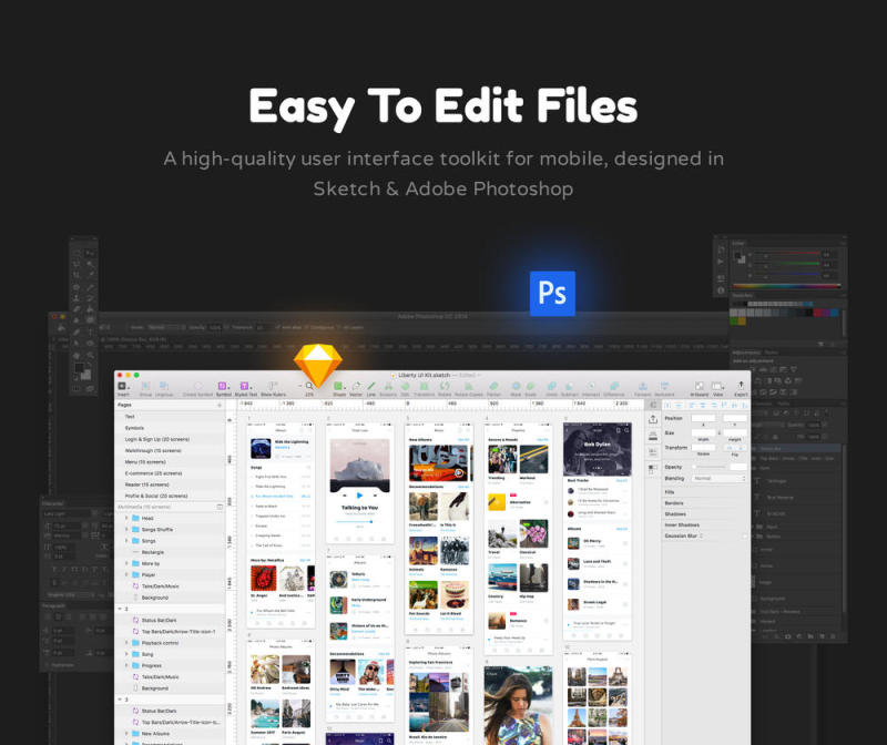 在Sketch＆Photoshop，Liberty Mobile UI工具包中创建时尚的移动应用程序的完美选择