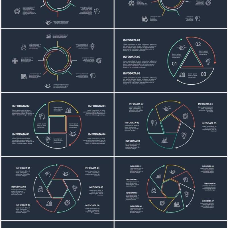 深色背景线性循环关系图PPT素材元素Minimal