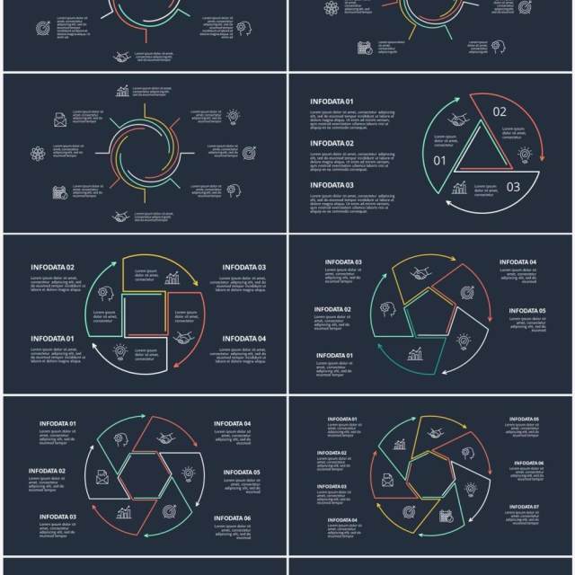 深色背景线性循环关系图PPT素材元素Minimal