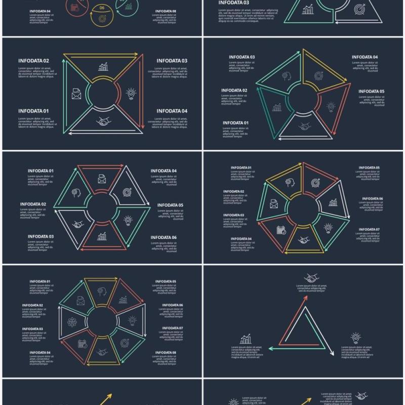 深色背景线性循环关系图PPT素材元素Minimal