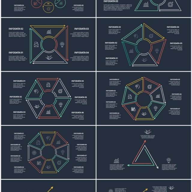 深色背景线性循环关系图PPT素材元素Minimal