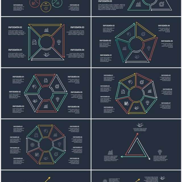 深色背景线性循环关系图PPT素材元素Minimal