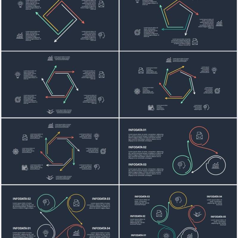 深色背景线性循环关系图PPT素材元素Minimal