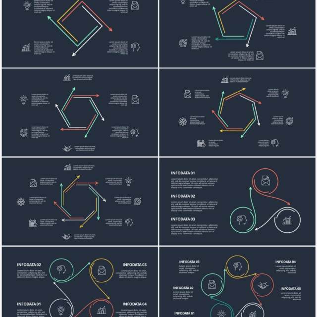 深色背景线性循环关系图PPT素材元素Minimal