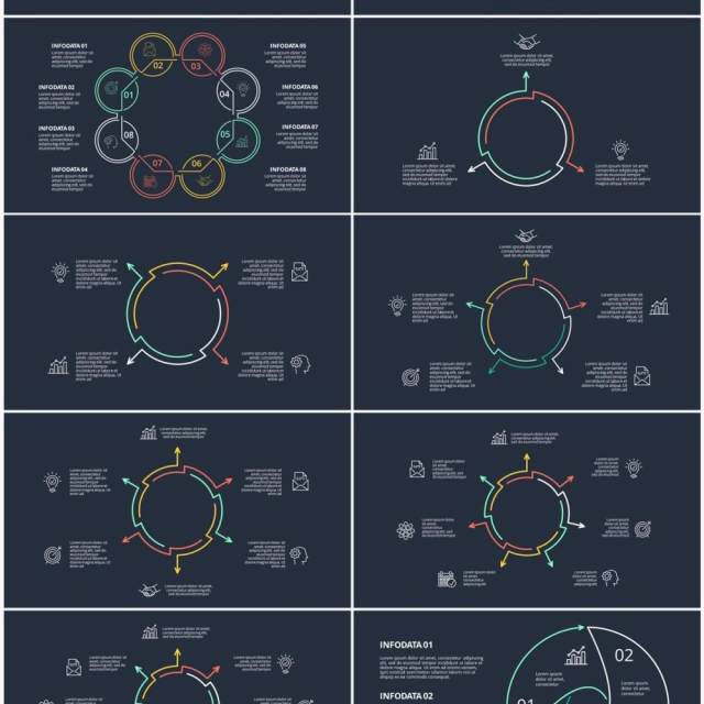 深色背景线性循环关系图PPT素材元素Minimal