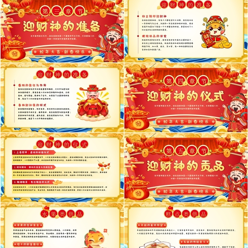 红色国潮风初五迎财神习俗介绍PPT模板